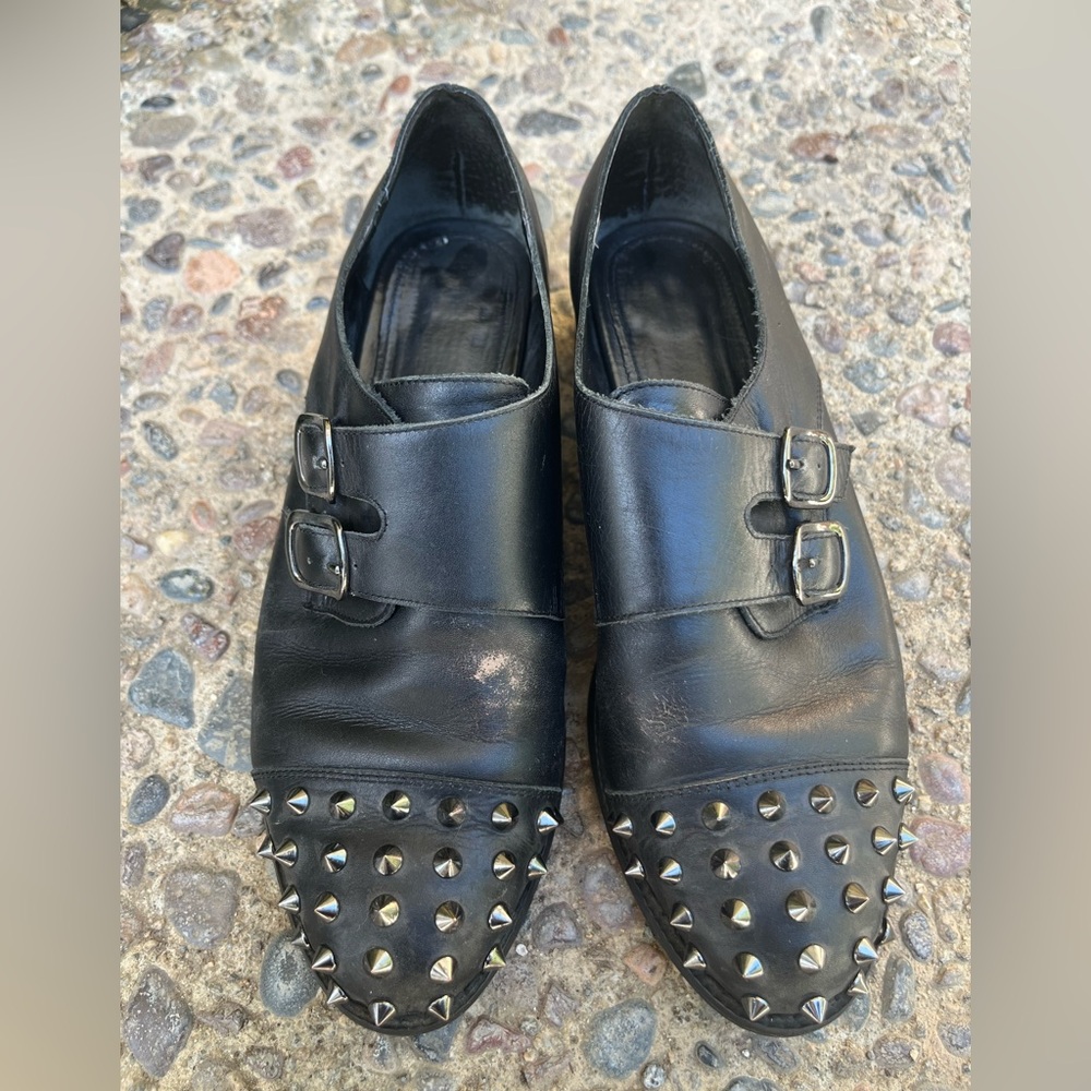 Topshop Black Studded Leather Loafers